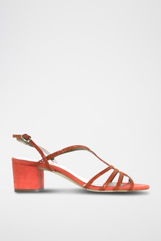 Sandali con tacco in pelle scamosciata - Rosso