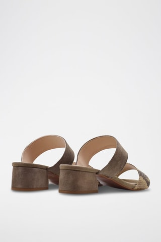 Sandali con tacco in pelle - Bianco, nero e grigio