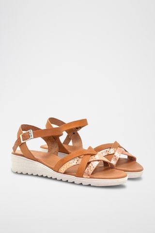 Sandali con zeppa in pelle scamosciata - Rosa