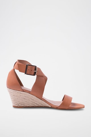 Espadrillas con zeppa in pelle - Marrone