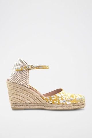 Sandali con zeppa in pelle - Bianco, beige e giallo