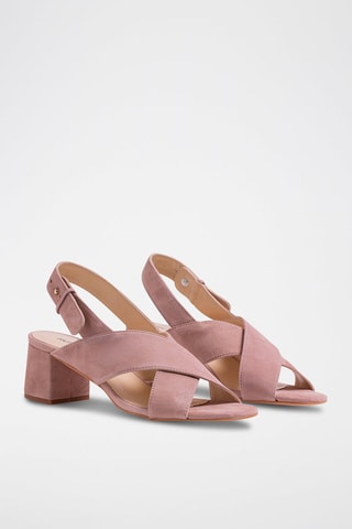 Sandali con tacco in pelle scamosciata - Rosa