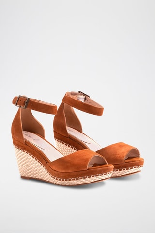 Sandali con zeppa in pelle scamosciata - Marrone