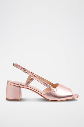 Sandali con tacco in pelle - Rosa