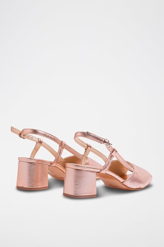 Sandali con tacco in pelle - Rosa