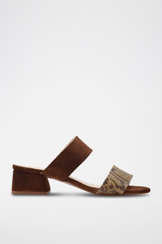 Sandali con tacco in pelle - Nero, beige e marrone