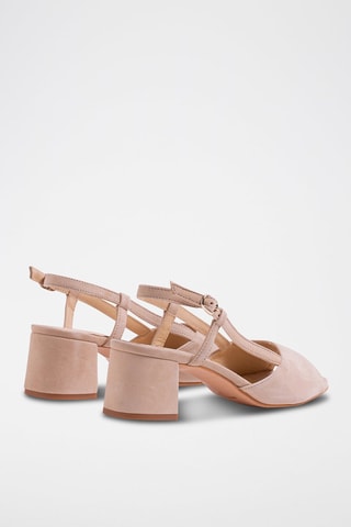 Sandali con tacco in pelle scamosciata - Beige