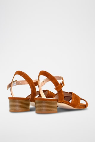 Sandali con tacco in pelle scamosciata - Marrone