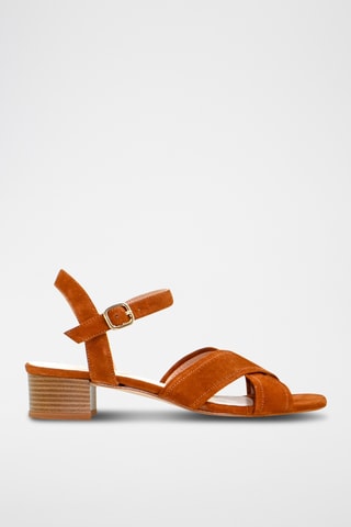 Sandali con tacco in pelle scamosciata - Marrone