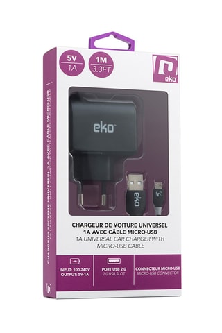 Kit 2 en 1 Eko - Chargeur secteur 1 A + câble 