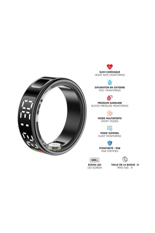 Bague connectée Mogie - Modèle Saturn - Noir - Taille 8