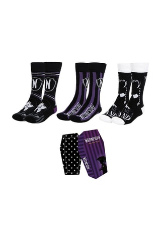 3 paia di calze Mercoledì - La Famiglia Addams - Nero e viola - Nero e viola