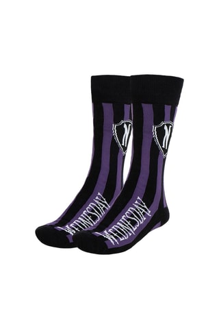 3 paia di calze Mercoledì - La Famiglia Addams - Nero e viola - Nero e viola