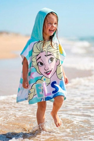 Mantellina da bagno con cappuccio Elsa Frozen Disney - Blu e rosa cipria - Multicolore