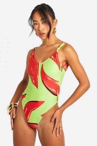 Maillot 1 pièce - Vert clair et rouge