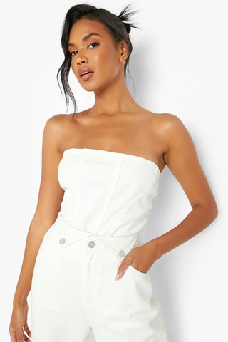 Top bustier en jean - Ecru