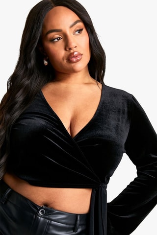 Crop top en velours - Noir