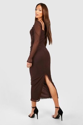 Robe trompe-l'œil bi-matière - Marron