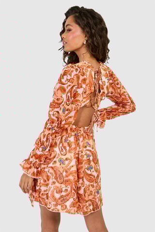 Robe volantée - Beige et rouge brique