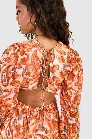 Robe volantée - Beige et rouge brique