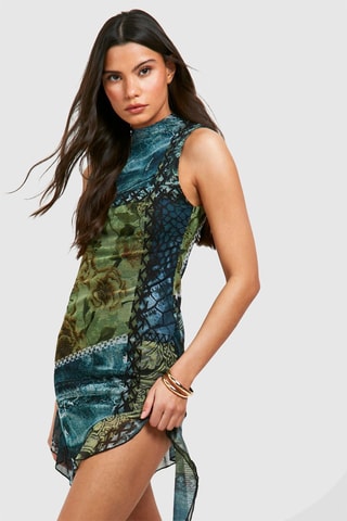 Robe fourreau - Bleu et vert