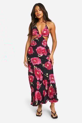 Robe longue - Noir et fuchsia