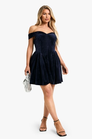 Robe patineuse en velours - Bleu marine