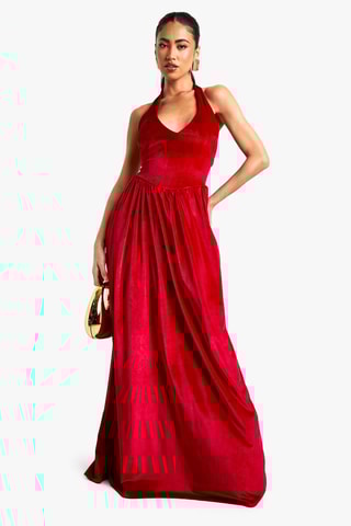 Robe longue en velours - Rouge
