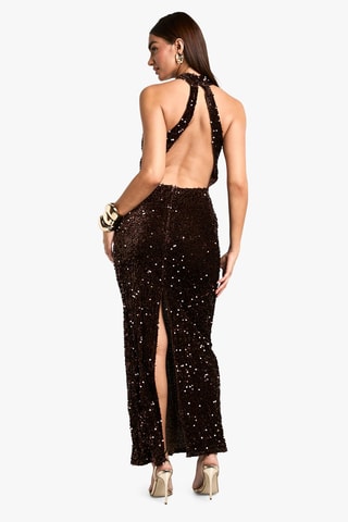 Robe longue en velours - Marron