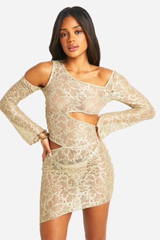 Robe droite en dentelle - Beige