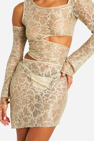 Robe droite en dentelle - Beige