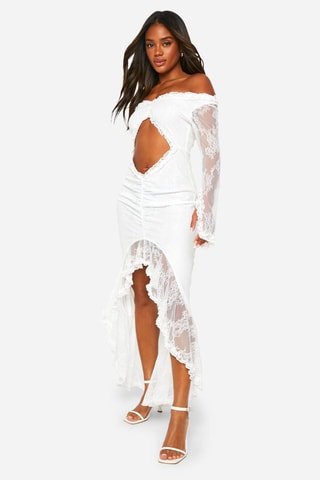 Robe volantée en dentelle - Blanc