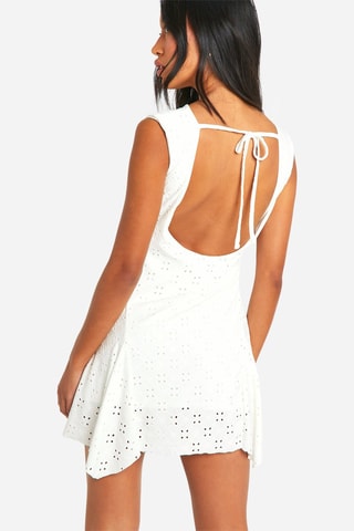 Robe trapèze en broderie anglaise - Blanc