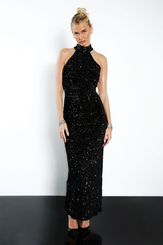 Robe longue en velours - Noir