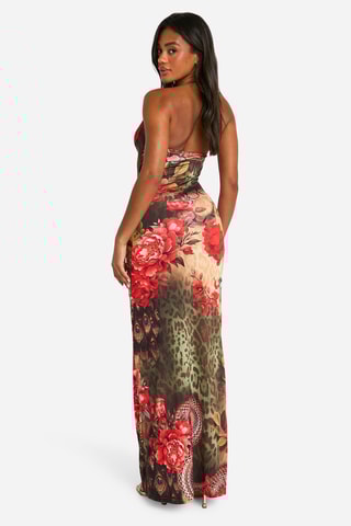 Robe longue - Beige et rouge