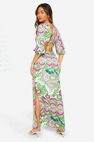 Robe longue - Vert clair et fuchsia