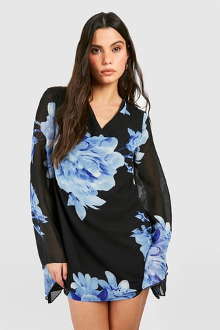 Robe droite - Noir et ciel