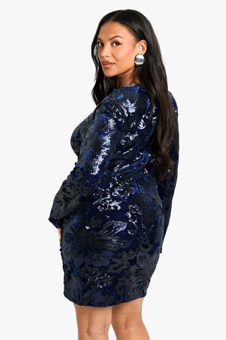 Robe droite en velours - Bleu marine