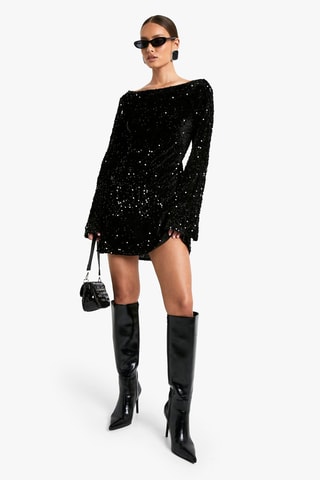 Robe patineuse en velours - Noir