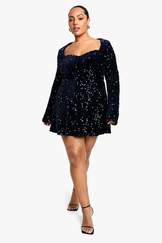 Robe patineuse en velours - Bleu marine