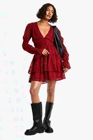 Robe volantée en dentelle - Rouge