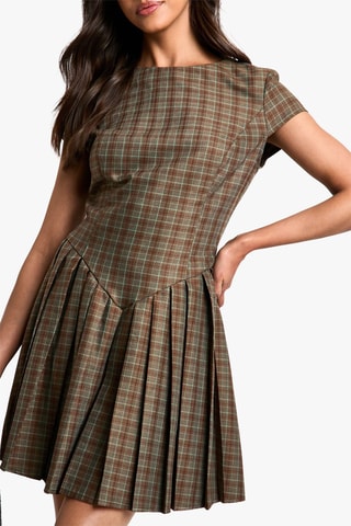 Robe plissée - Marron et vert foncé