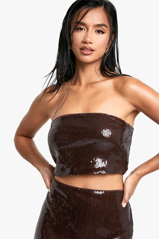 Crop top bustier et jupe longue taille haute - Marron foncé