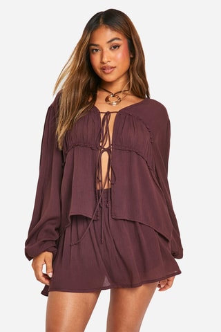 Minijupe taille haute - Marron foncé