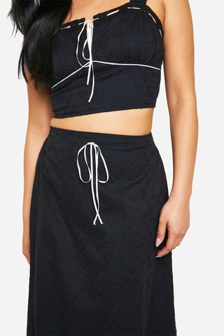 Jupe longue en broderie anglaise taille haute - Noir