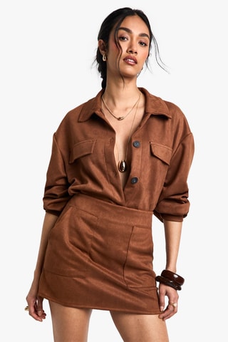 Minijupe taille haute - Marron