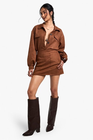 Minijupe taille haute - Marron