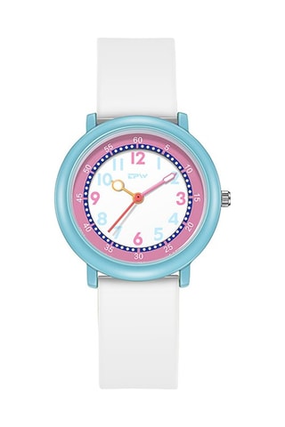 Orologio al quarzo in silicone Flex - Bianco e ciano