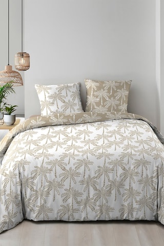 Parure copripiumino double face in cotone Oliana - Bianco e taupe