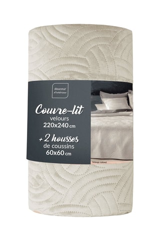 Colcha y fundas de almohada de terciopelo Solange - Crema
